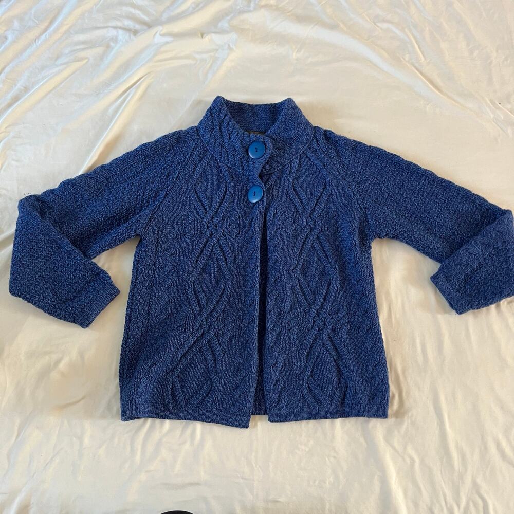 Inis Crafts Blue Merino Wool Cardigan Sweater Wmns M Cottagecore Cable Knit